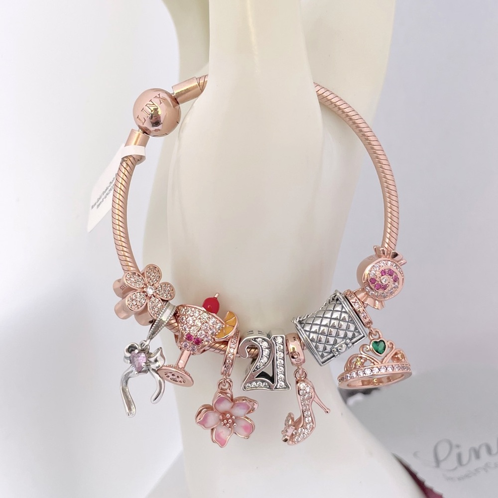 Linx Rose Gold Bracelet with 21st Birthday Themed Charms